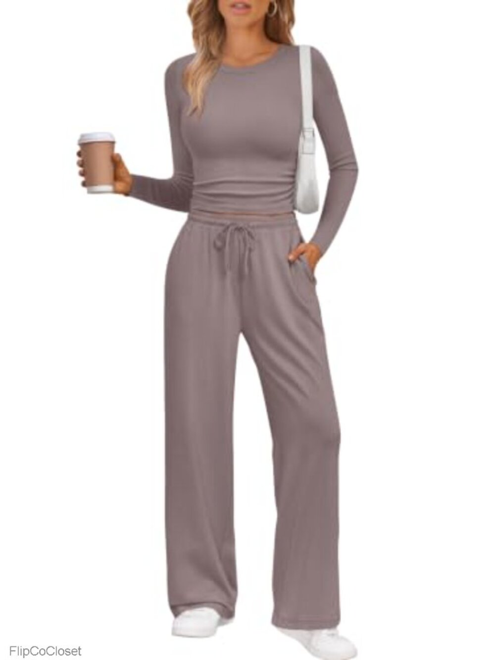 2 Piece Lounge Set Women Fall Outfits Long Sleeve Wide Leg Pants Sweatsuit